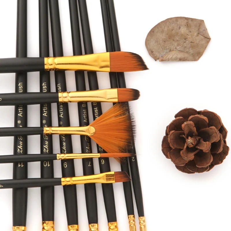 

12pcs Nylon Hair Wooden Handle Watercolor Paint Brush Pen Set for DIY Oil Acrylic Painting Art Paint Brushes Supplies N7MC