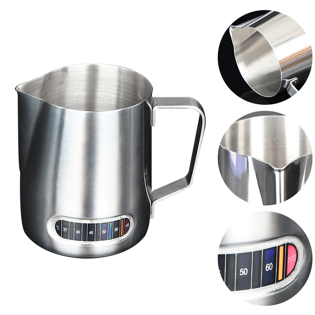 

Stainless Steel Cup With Thermometer Bar Coffee Easy Clean Espresso Steaming Creamer Kitchen Portable Milk Frothing Pitcher Jug