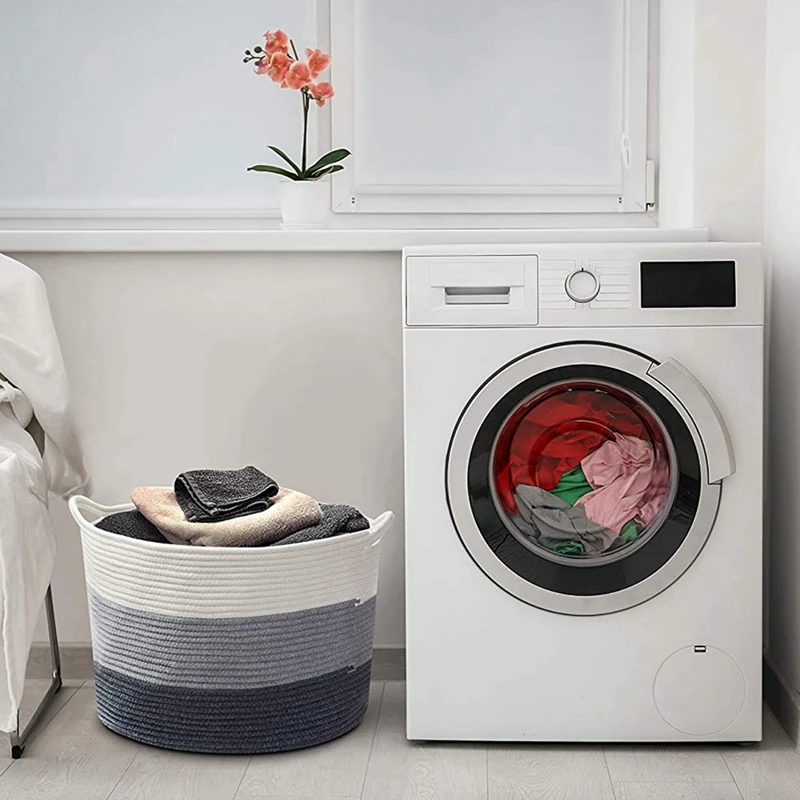 

Cotton Rope Basket Woven Blanket Basket Laundry Hamper Multi Purpose Laundry Storage Basket Toy Organizer and Storage