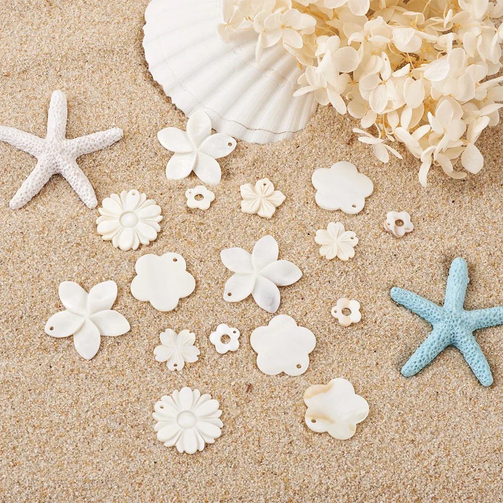 48pcs/Box Natural Freshwater Shell Pendants Mixed Flower White Charm for Jewelry Making DIY Necklace Earring Necklace Decoration