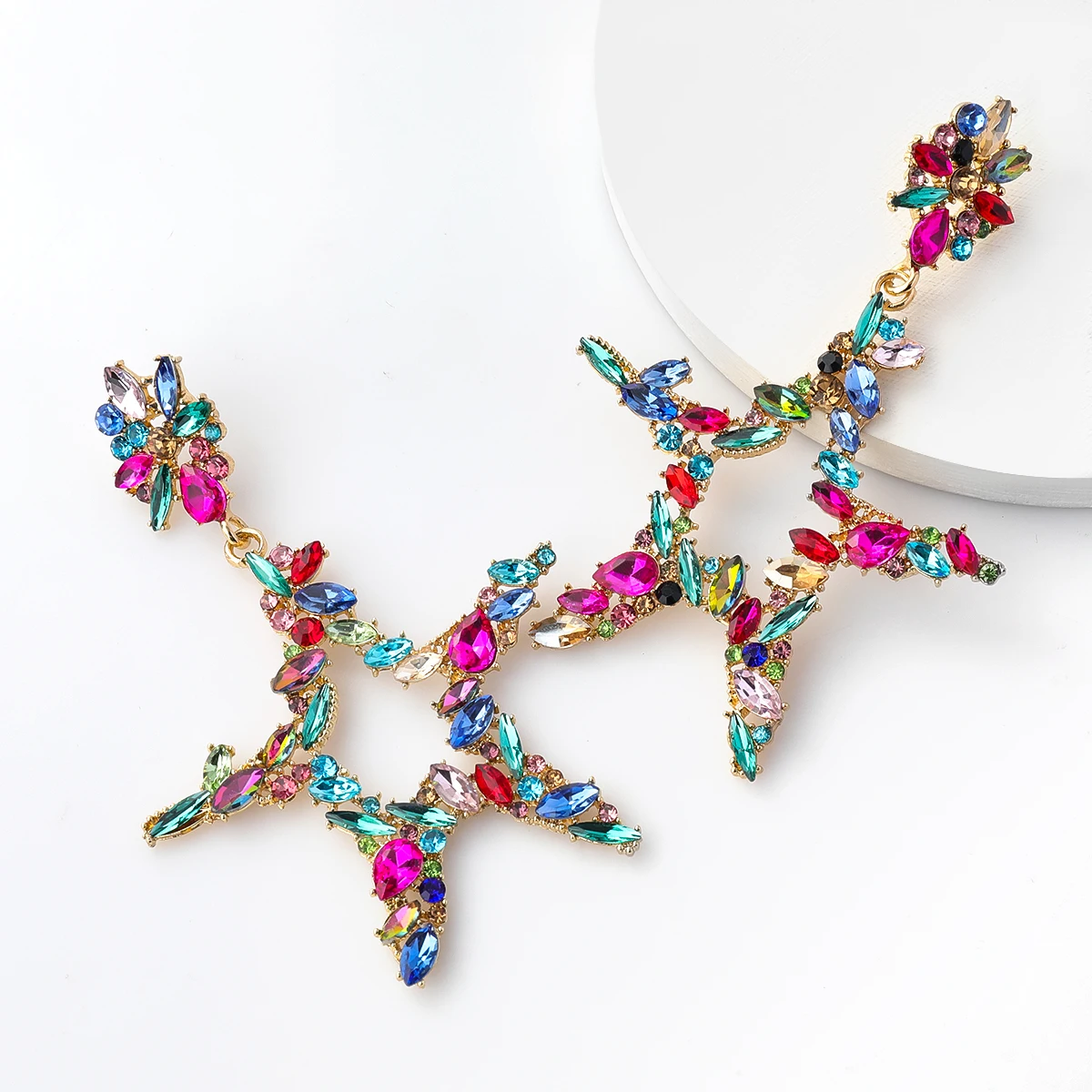 

New Fashion Ladies Color Matching Big Rhinestone Love Heart-shaped Star Drop Earrings Ladies Jewelry Temperament Accessories