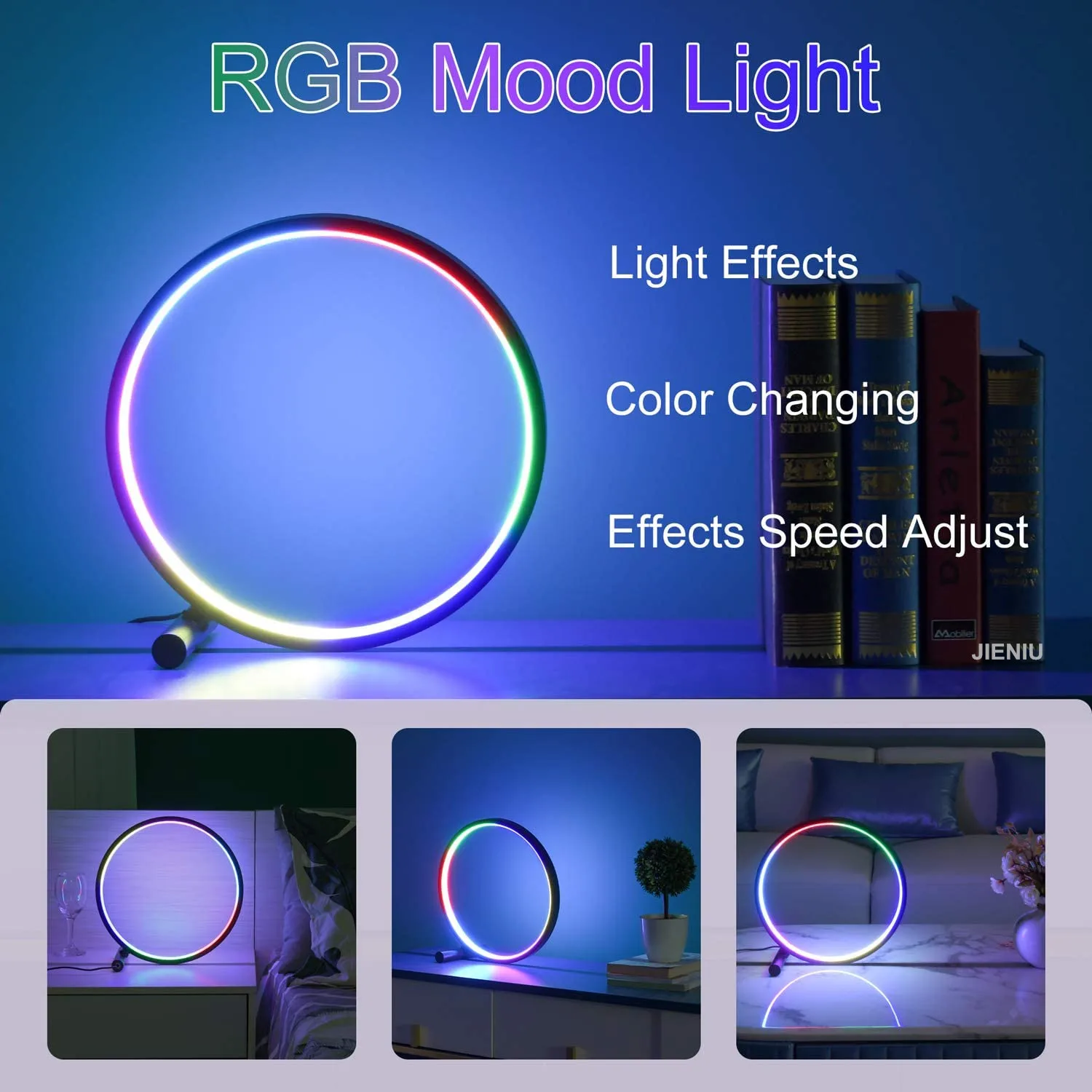 

RGB Ring Table Lamp Bedside Nightstand Circle Lamps Color Changing Lighting Effects Mood Dimmable LED Light Remote Control