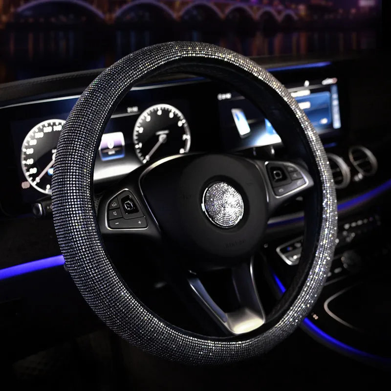 Прекрасный женский чехол рулевого колеса автомобиля с Блестящие кристаллы 38 см
