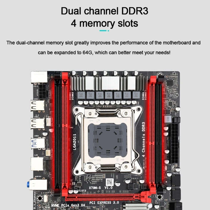 

X79M-S3.0 Motherboard LGA 2011 USB 3.0 Slots PCI-E 16X DDR3 x 4 Memory Slot NVME M.2 Interface Support LGA 2011 Xeon E5