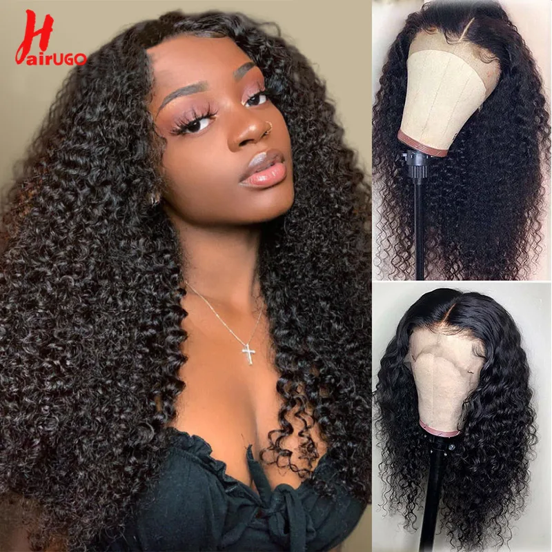 HairUGo Kinky Curly 13*4 Lace Front Wigs For Wome Brazilian Non-Remy Lace Front Human Hair Wigs With Baby Hair 10-30Inch