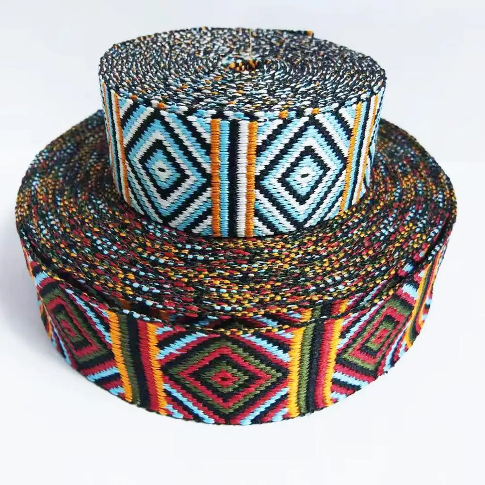 

Retro Customs Embroidered Polyester Webbing 4CM Wide Tank Square Garment Woven Webbing Jacquard Ribbon 1yards