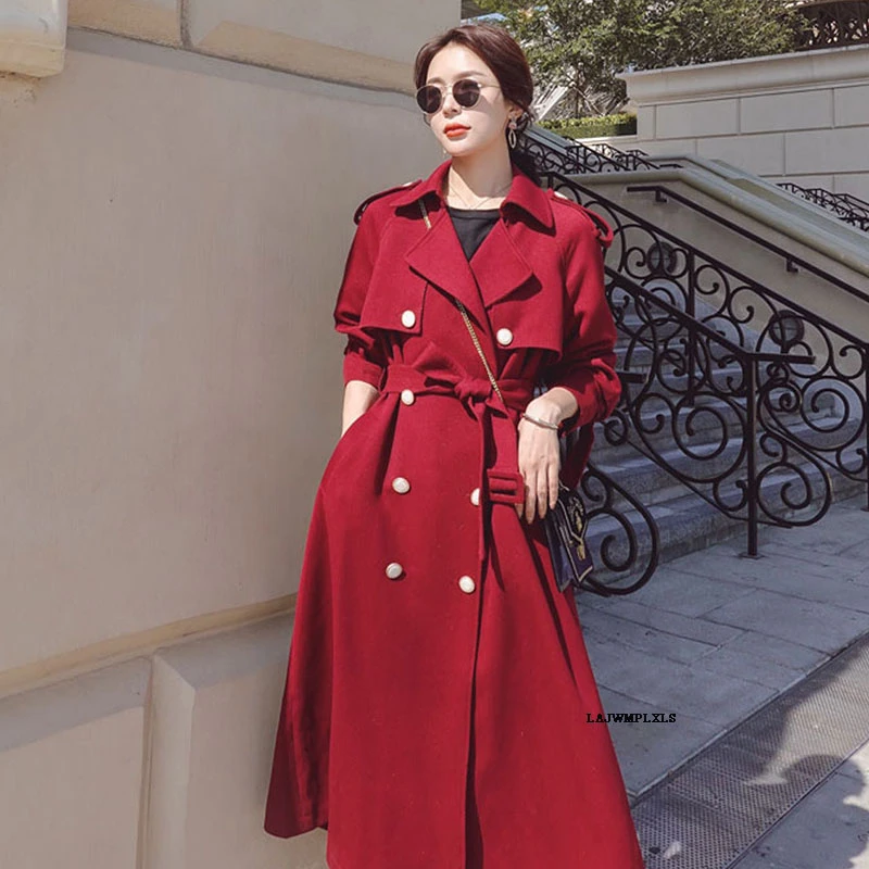 Женский двубортный тренчкот длинное пальто в британском стиле с отложным