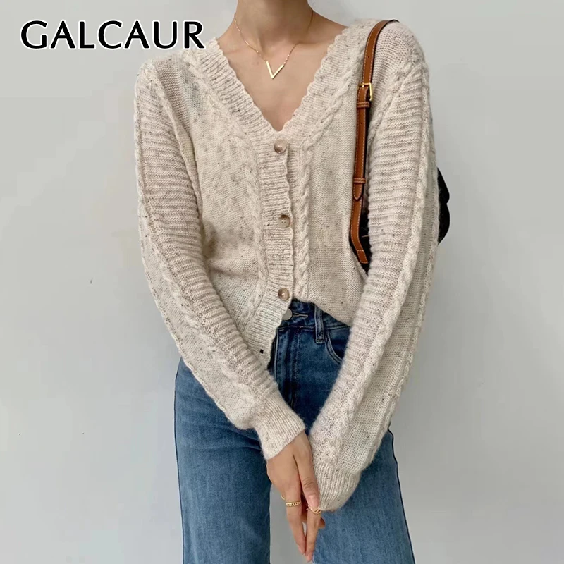 

Женский однобортный свитер с V-образным вырезом и длинным рукавом