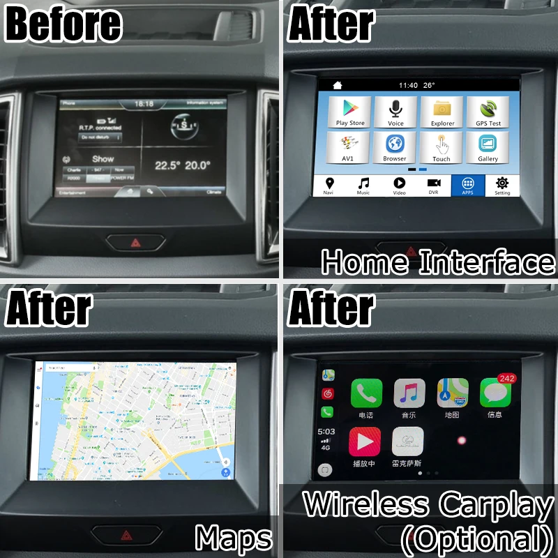Андроид/carplay интерфейсный блок для Ford Ranger Everest F-150 беспроводной carplay видео