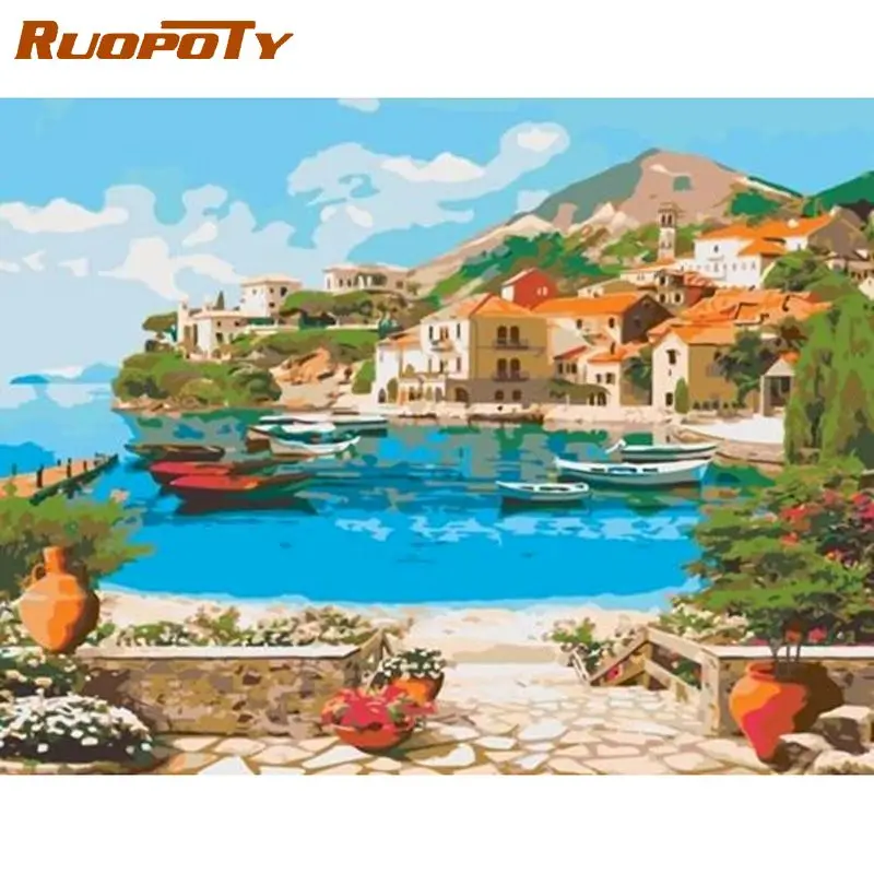 

RUOPOTY Painting By Numbers For Adults Children Seaside Landscape Oil Picture By Number HandPainted Diy Gift Home Decor Artworks