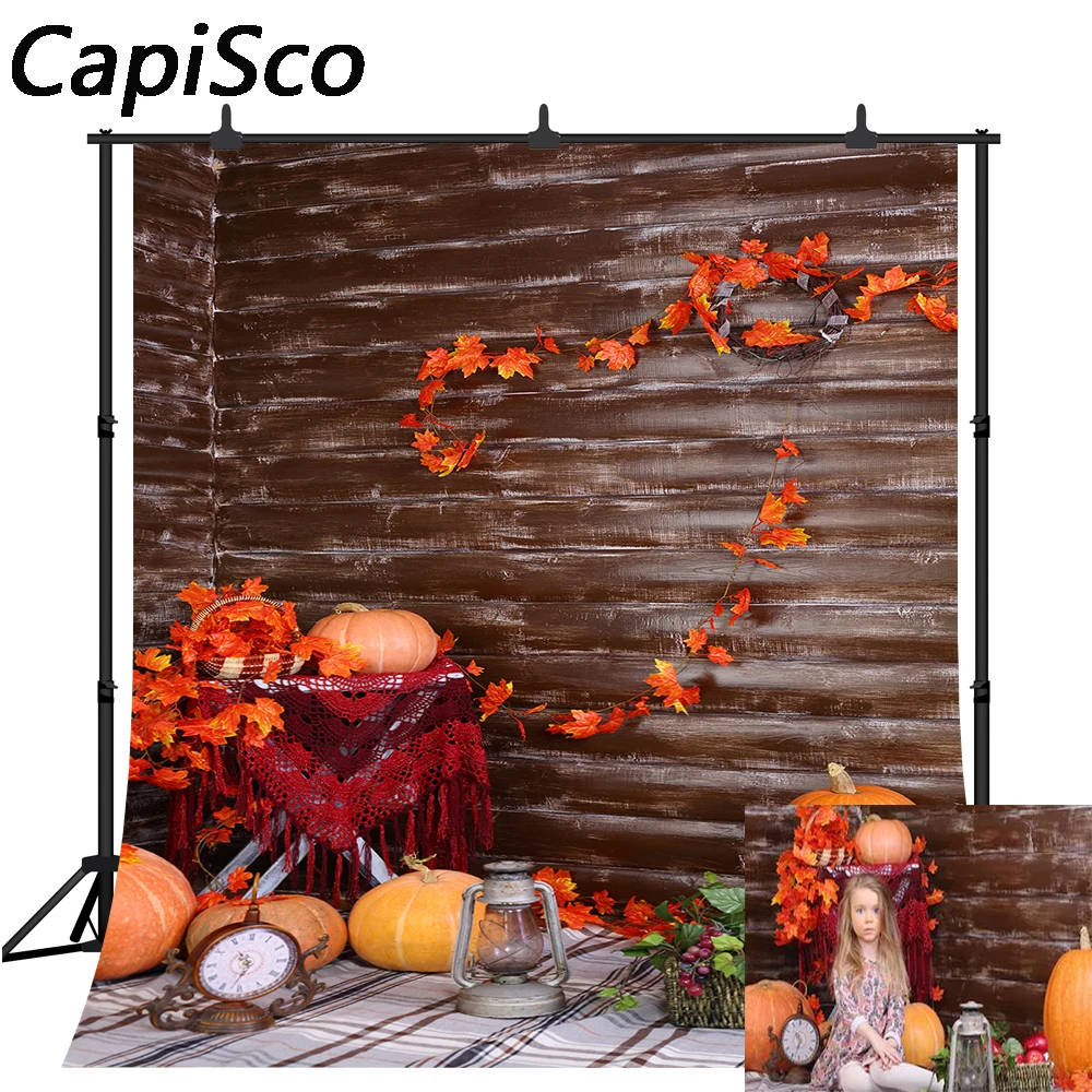 

Capisco Photography Background Wood Wall Pumpkin Autumn leaves barn baby Backdrop Photocall Photo Studio Printed Photo Prop