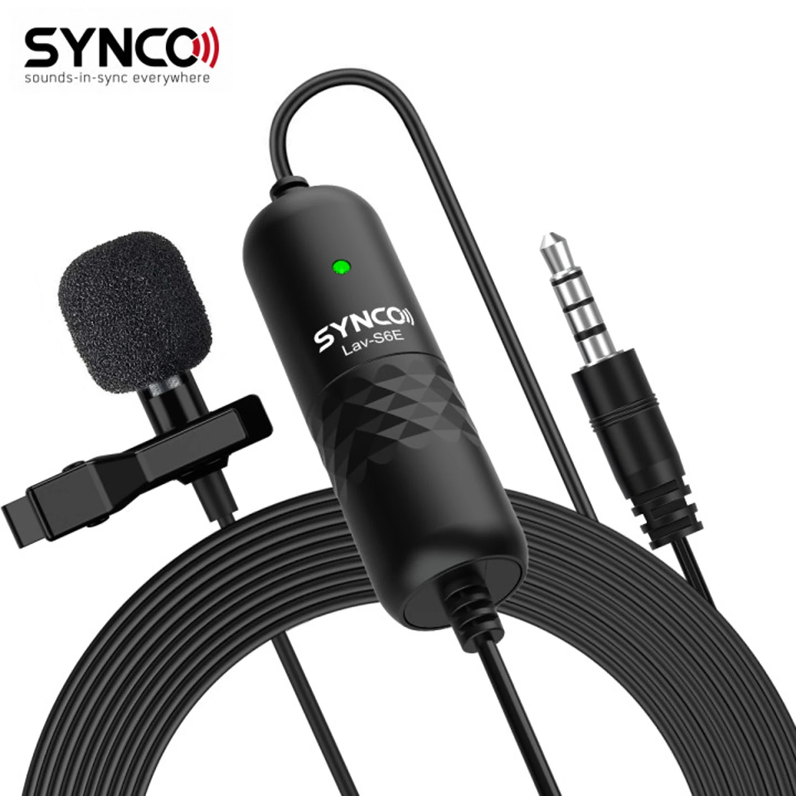 

SYNCO Lav-S6E Professional Lavalier Microphone Omnidirectional Condenser Lapel Mic Auto-Pairing 6M Long Cable with Windscreen