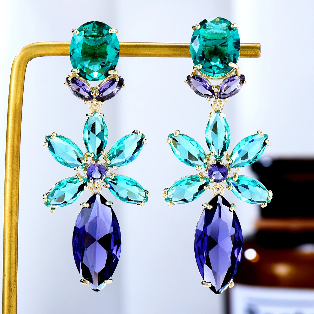 Женские серьги с голубыми цветами GODKI Разноцветные кубическим цирконием для