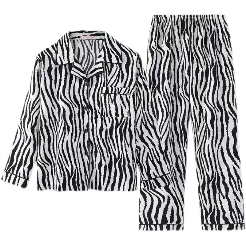 

Print Zebra Pajamas Suit Lady Nightwear Button-down Sexy Sleepwear Stripe 2PCS Pj's Sets Lapel Home Clothes Lingerie Lounge Wear