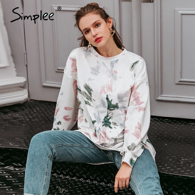 

Simplee women's round neck tie dye long sleeve Hoodies Female Casual fashion autumn winter women hoodies pullovers sweatshirt