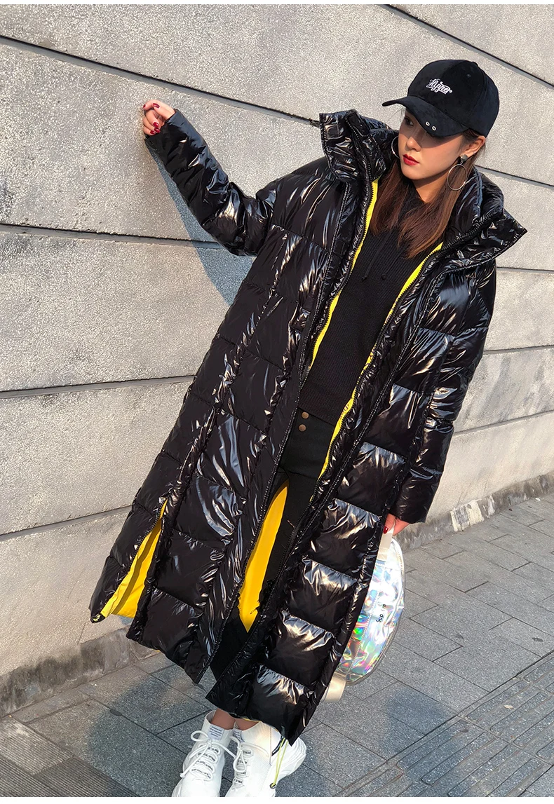 Модная женская пуховая хлопковая куртка зимняя Глянцевая теплая парка X-long с