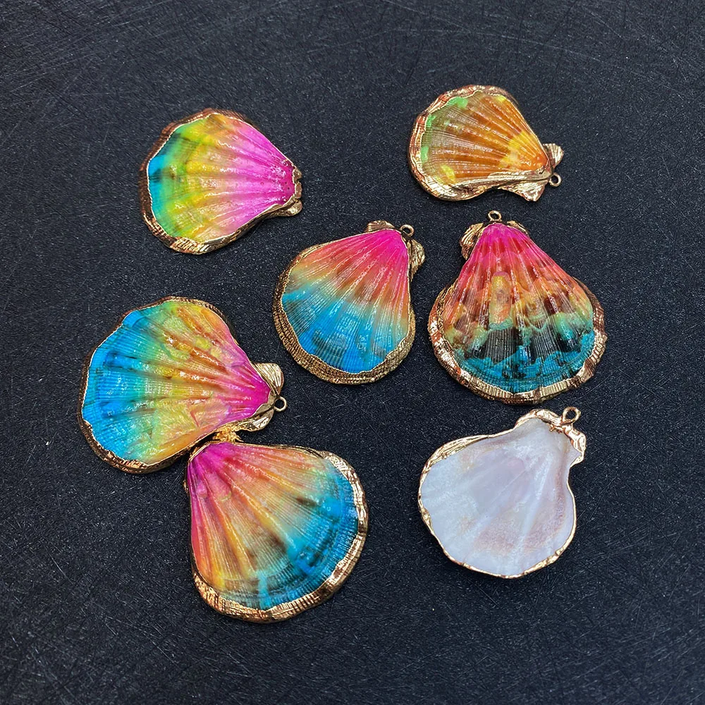 

Natural Shell Pendant Colorful Gradient Fan-shaped Pendant for Jewelry Making DIY Charm Bracelet Necklace Accessories 5pcs/pack
