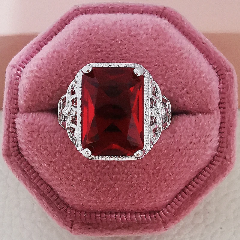 

2021 New Retro Red Color 925 Sterling Silver Engagement Ring For Women Lady Anniversary Gift Jewelry Wholesale R5467