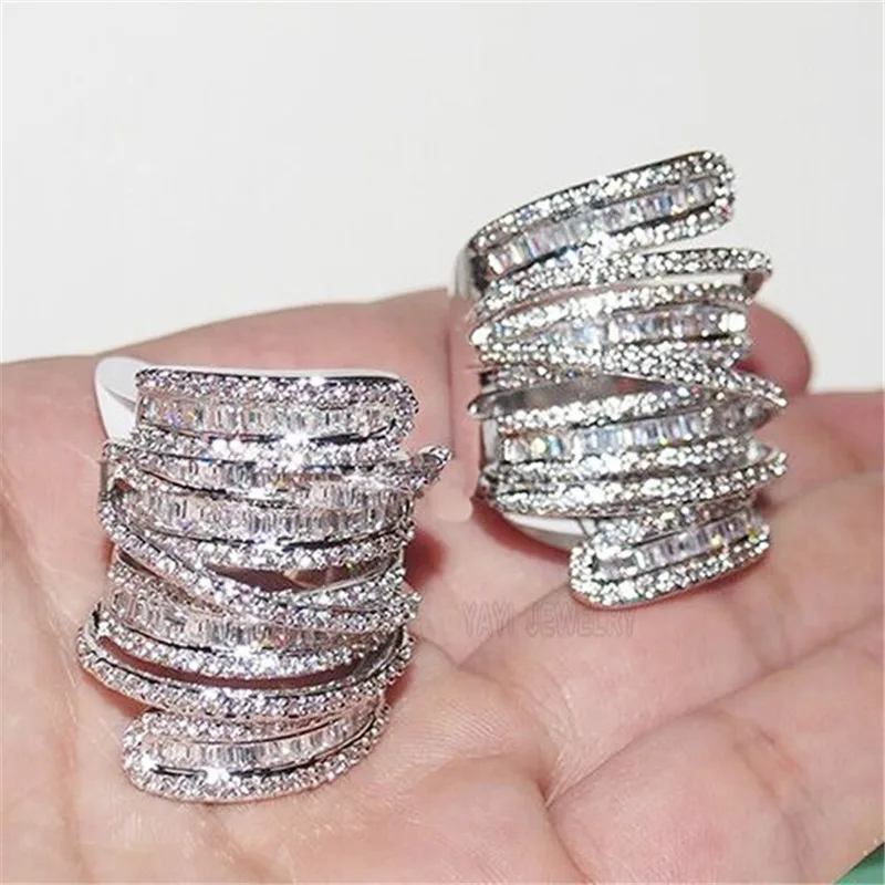 Роскошные блестящие коктейльные кольца из стерлингового серебра S925 пробы