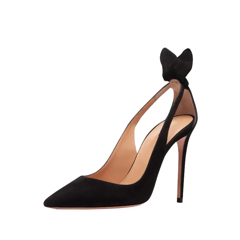 Туфли-лодочки женские на высоком каблуке с острым носком черные однотонные