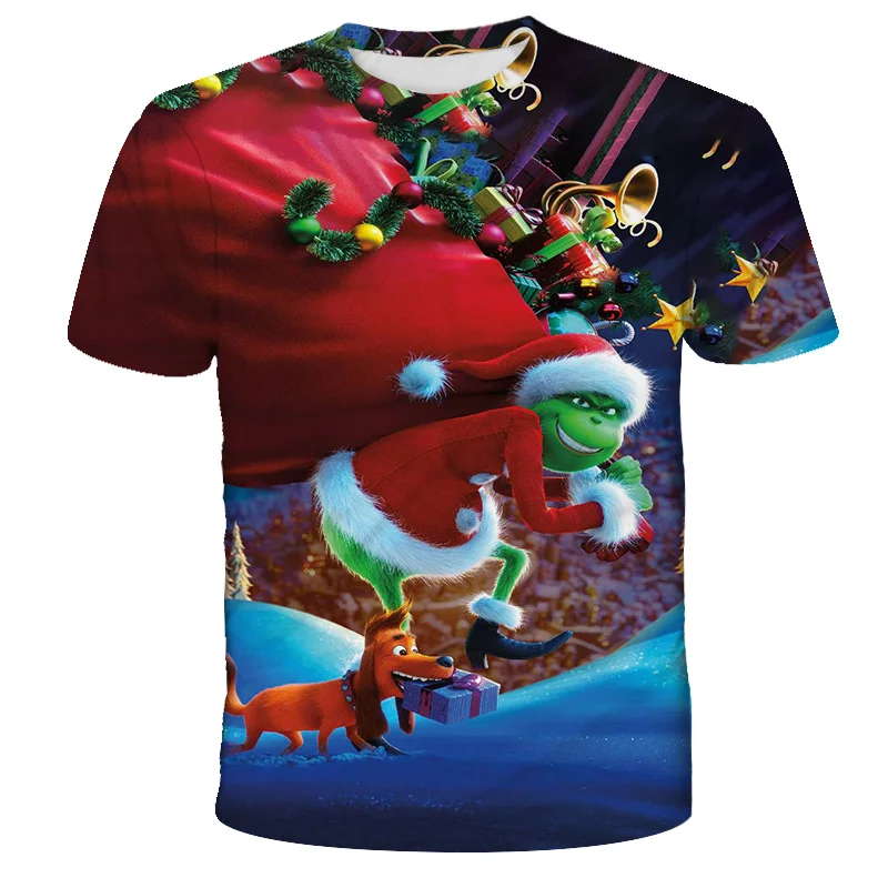 Summer Grinch  Anime Movie T-Shirts Children 3D Printing Girls Clothes Unisex Boys Short Sleeves Tees Baby Kids Crew Neck Tops