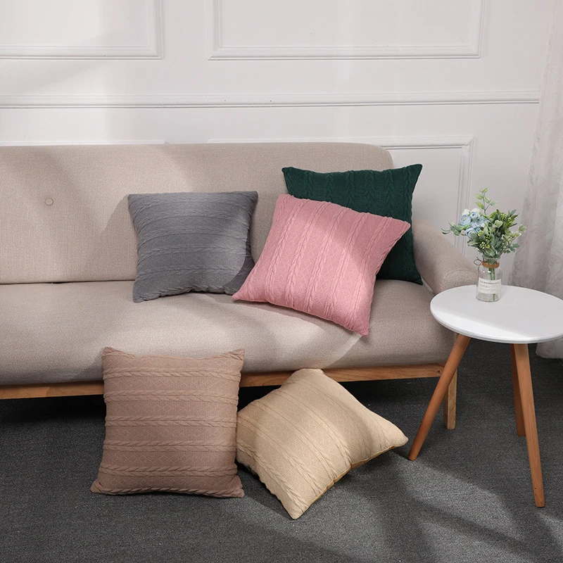 

Square Striped Modern Pillowcase Household Items Twisted Woolen Pillow Cover Comfortable Pillowcase Sofa Cushion Cover Hot Sale