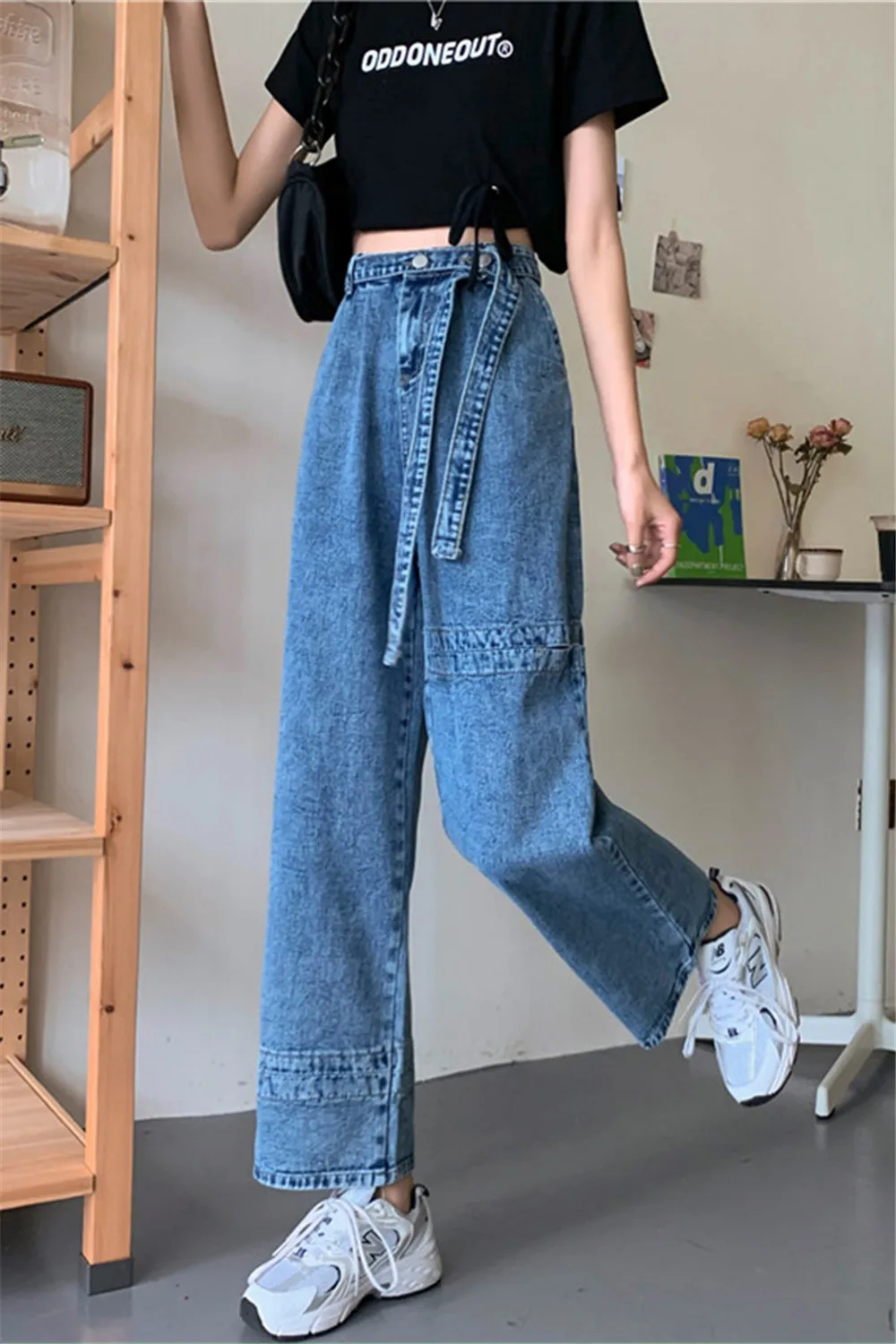 

WomenSummerFashionElasticWaistSolidColorDenimPantOfficeLadyVintageRippedHoleBlueJeansHighWaistSlimFitTrouser