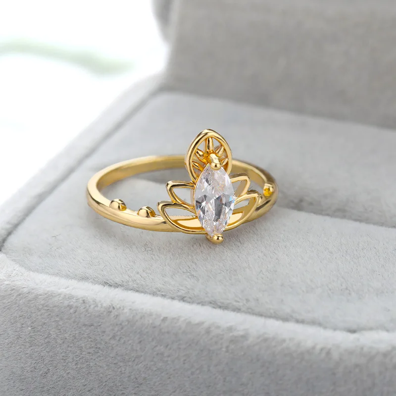 Luxury Lotus Flower Crystal Rings For women Vintage Gold Ring Set Stainless Steel Boho Jewelry Mother's day Beautiful Gifts | Украшения