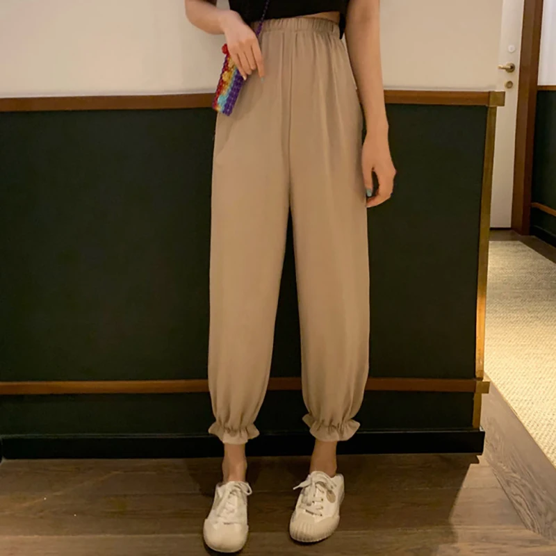 

Solid Causal Pants For Women Casual Thin Cool Pants Ankle-Length Loose Trousers Female Sports Pants Fast Drop Shipping