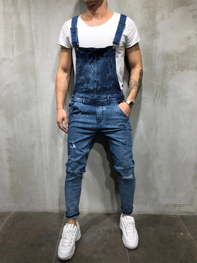 Slim ripped denim jumpsuit men Brand cotton denim Overalls men Straight Cool Streetwear Hip hop denim jumpsu