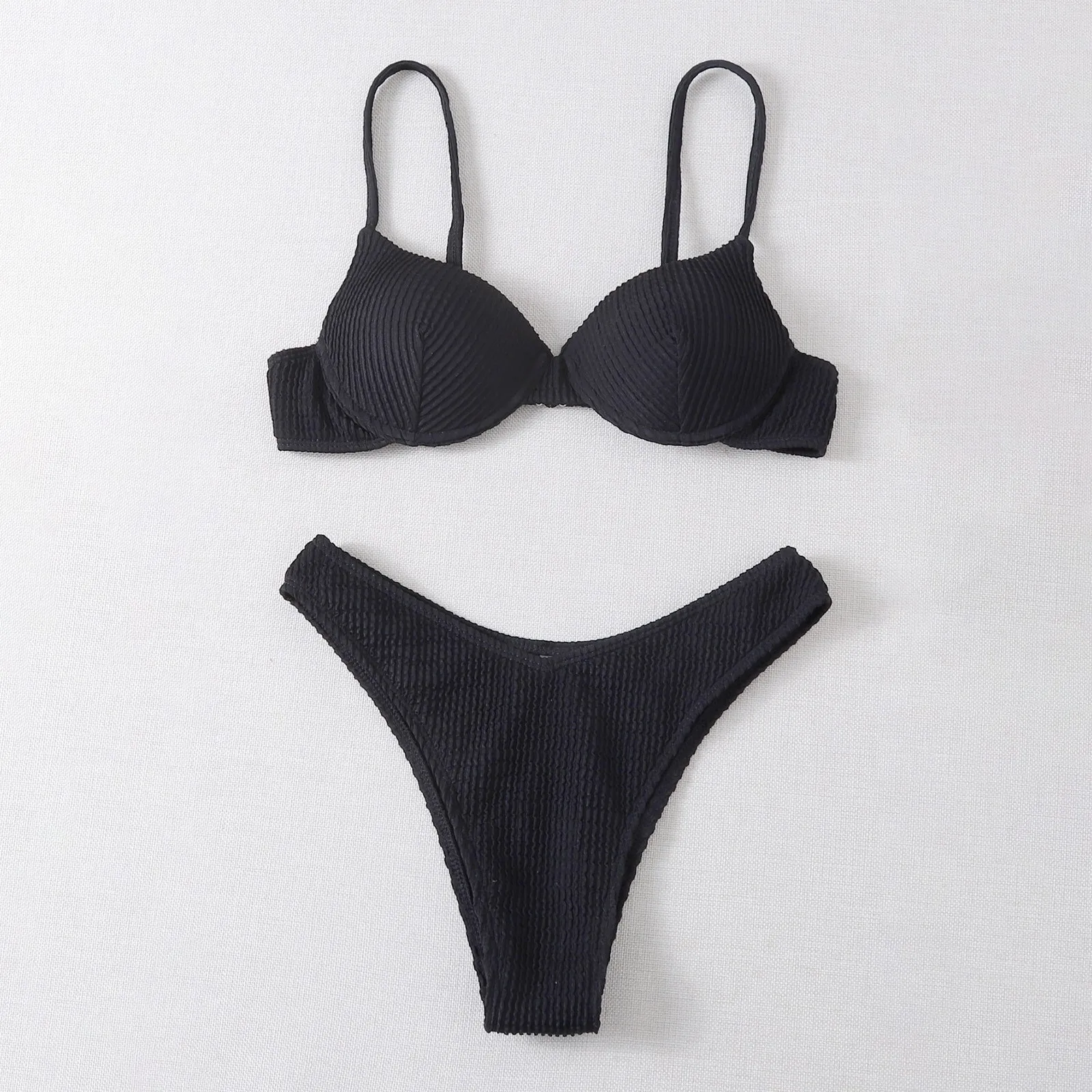 

New Sexy solid black Women Sexy Floral Print Push-Up Padded Bra Strappy Bandage Bikini Set Swimsuit ensemble lingerie femme F4