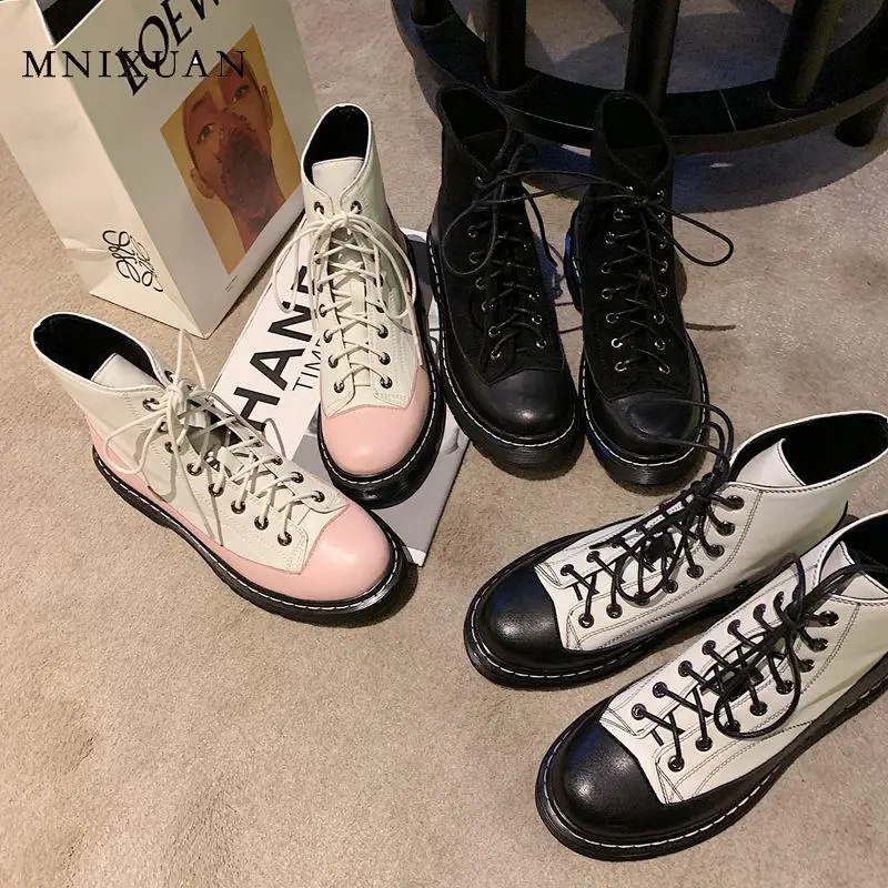 MNIXUAN/Корейская Милая женская обувь сезон весна-осень ботильоны из натуральной