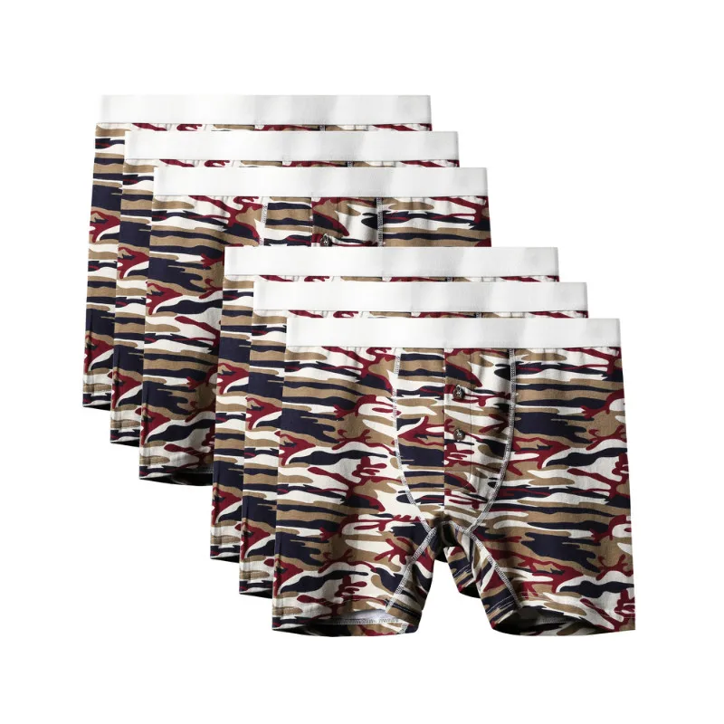 6Pcs A1145 Khaki 6 шт./лот, качественное Мужское нижнее белье размера плюс, камуфляжное нижнее белье, боксеры для мужчин, длинные ноги, хлопковые боксеры, шорты для мужчин, s u-выпуклые мягкие трусы 6XL - Цвет: 6Pcs A1145 Khaki
