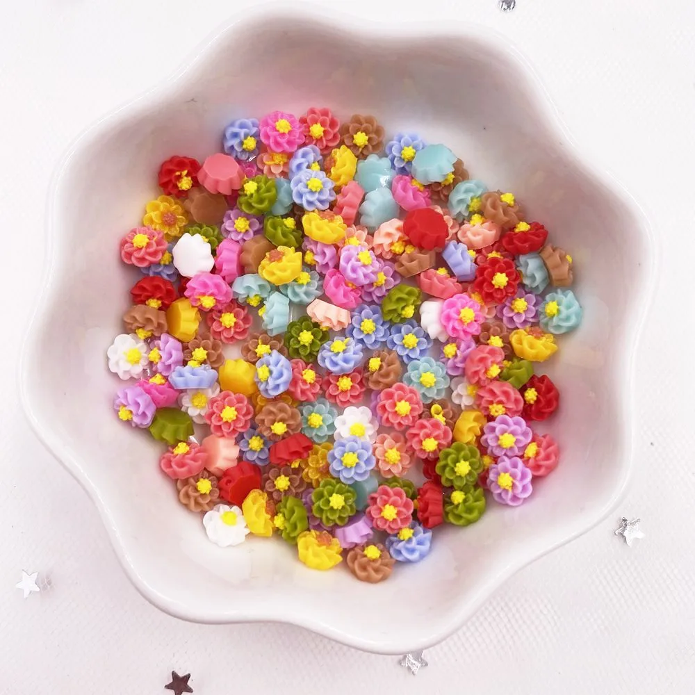 

100pcs Resin Colorful Mini Flower Flatback Stone Applique Figurines DIY Wedding Scrapbook Manicure Accessories Craft OL243