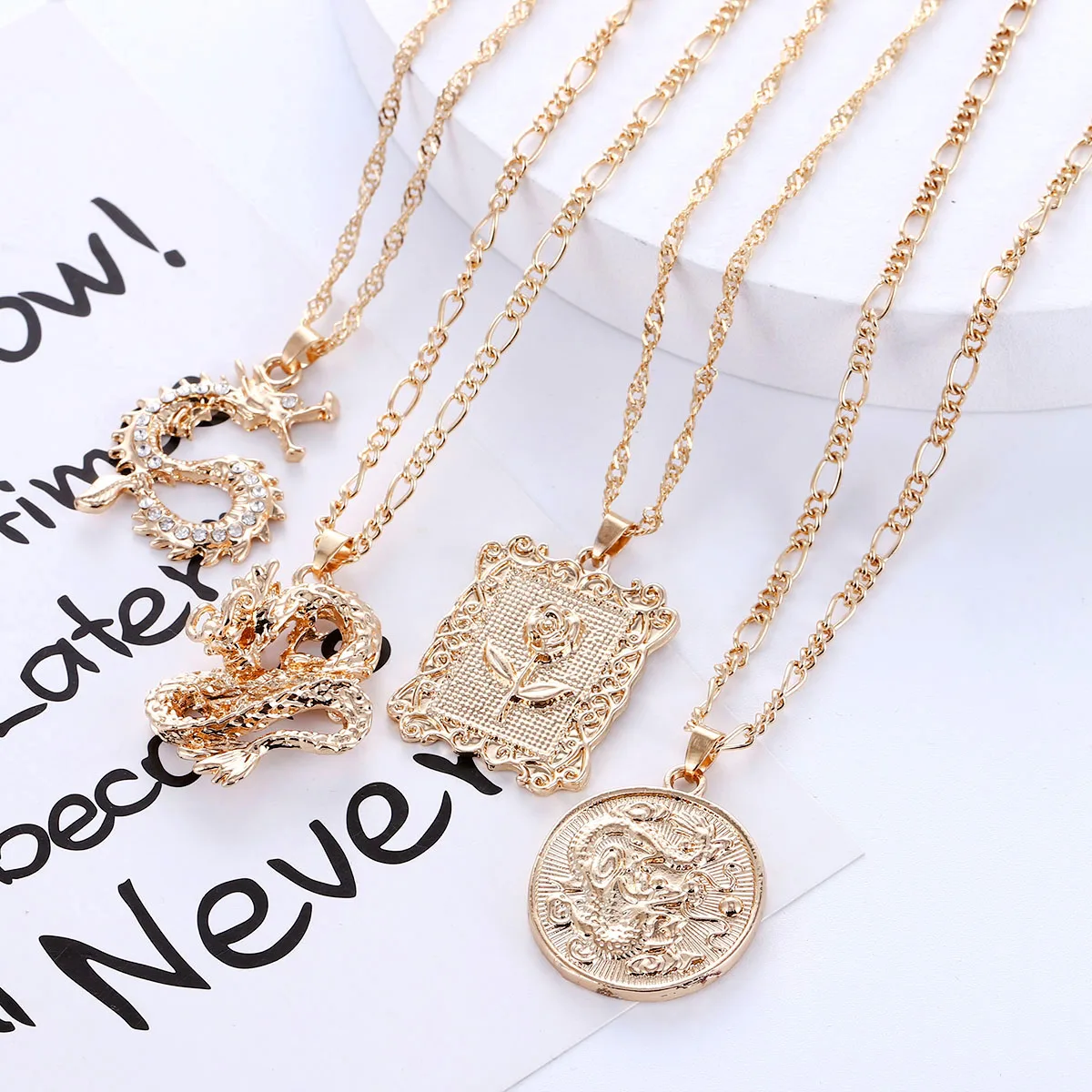 Фэн-шуй дракон роза подвеска ожерелье золотое короткое талисман для женщин и