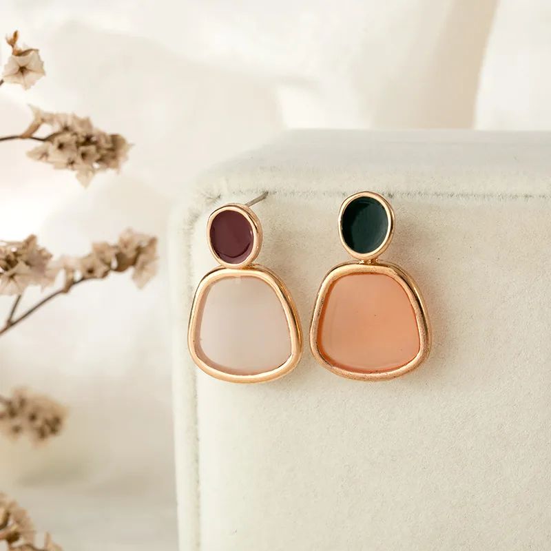 Чистый золотой цвет Popular web celebrity with geometric earring the stylish joker color transparent pendant jewelry accessories - Окраска металла: Чистый золотой цвет