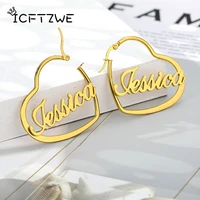 custom name heart earrings for women stainless steel personalized heart letter earring fashion jewelry best friends gift