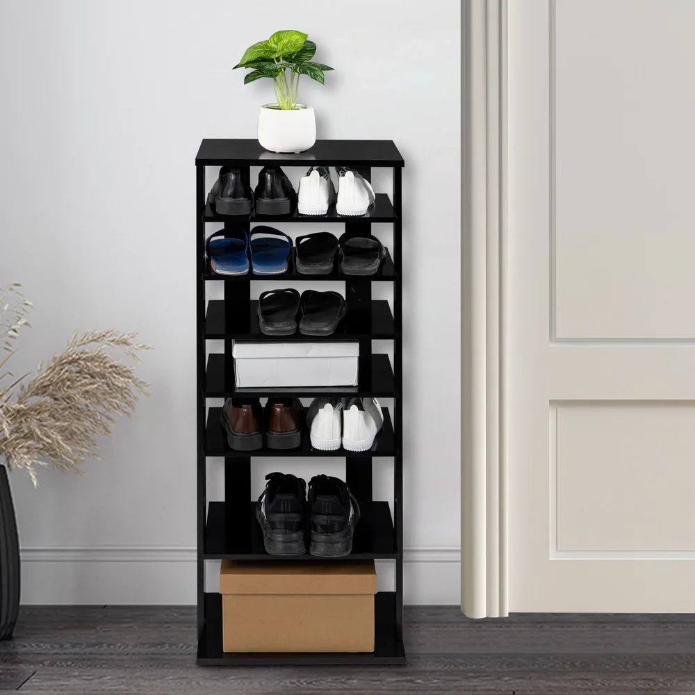 

7 Tiers Shoe Rack,Wooden Shoes Racks, Entryway Shoes Storage Stand,Black Color