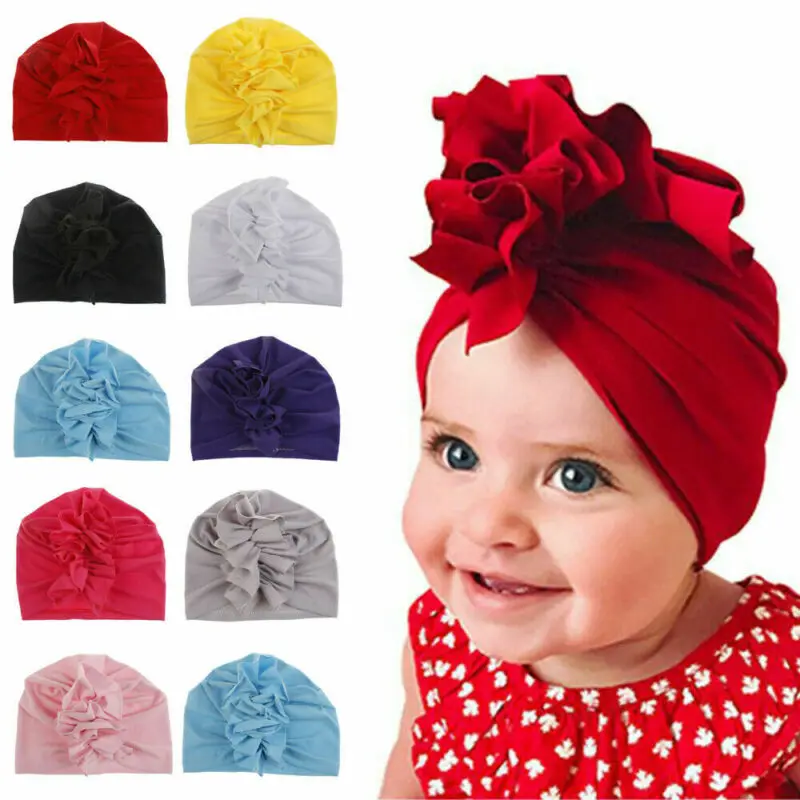 

Adjustable India Hat Cap Toddler Kids Baby Girl Turban Cotton Beanie Solid Ruffle Candy Color Hat Cap Kids Accessories Head Wrap