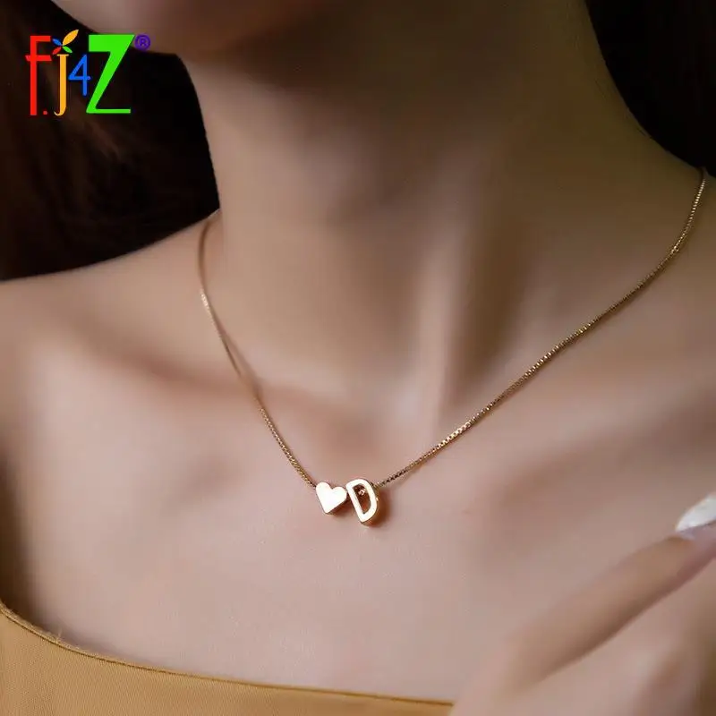 

F.J4Z New Mini Letter Necklaces Popular Designer A-Z 26 Initials Heart Pendant Necklaces Short Box Chain collares Jewelry