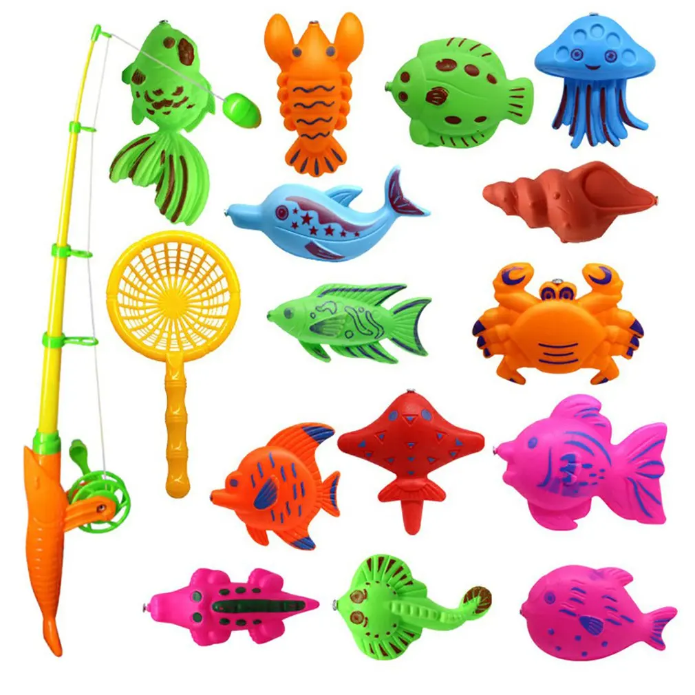 

15pcs Kids Fishing Game Set Cartoon Magnetic Fishing Toy Pool Toy Water Toy Set Children's Educational Toys