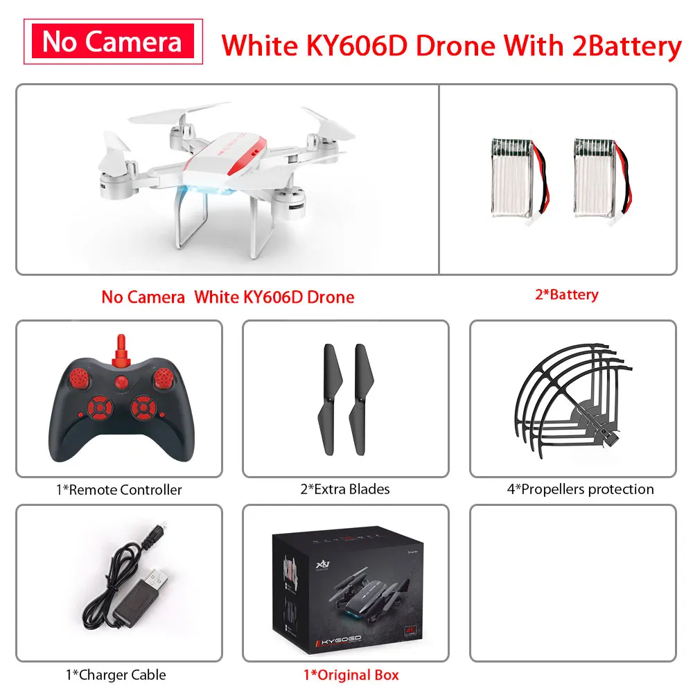 White No Camera 2B KY606D Дрон с FPV wifi 480P 1080P 4K HD Двойная камера или без камеры Квадрокоптер 20 минут время полета мини Дрон VS SG106 E58 Дрон - Цвет: White No Camera 2B