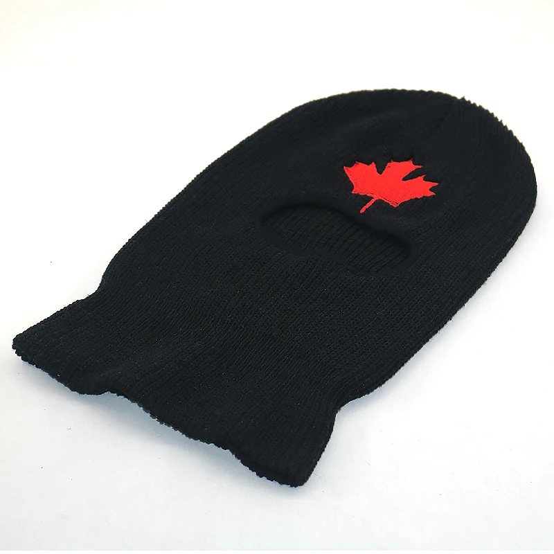 

Canada emblem Maple leaf mask hat cotton flexible embroidery mask knitted beanies full face riding windproof winter cap
