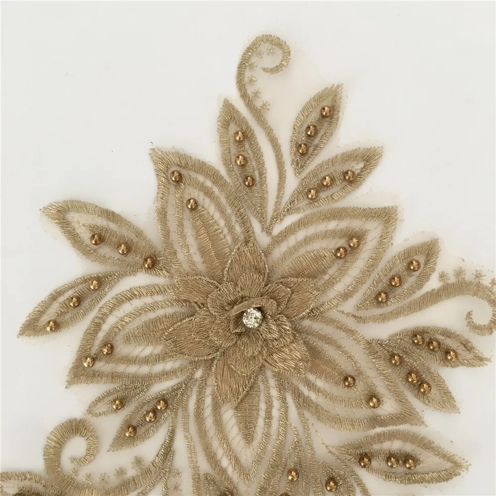 Вышивка золотого цвета 3D цветочное шитье кружевной воротник DIY ABS поделки из