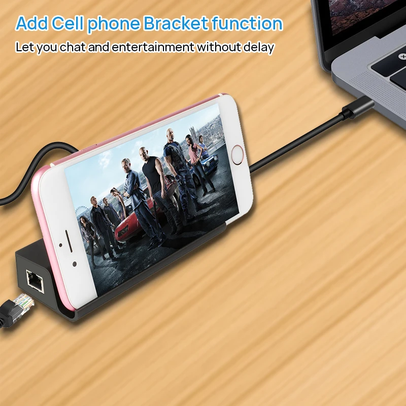 Концентратор USB Type-C USB-C RJ45 адаптер Gigabit Ethernet 1000 Мбит/с LAN порт USB-A 3 0 с держателем для