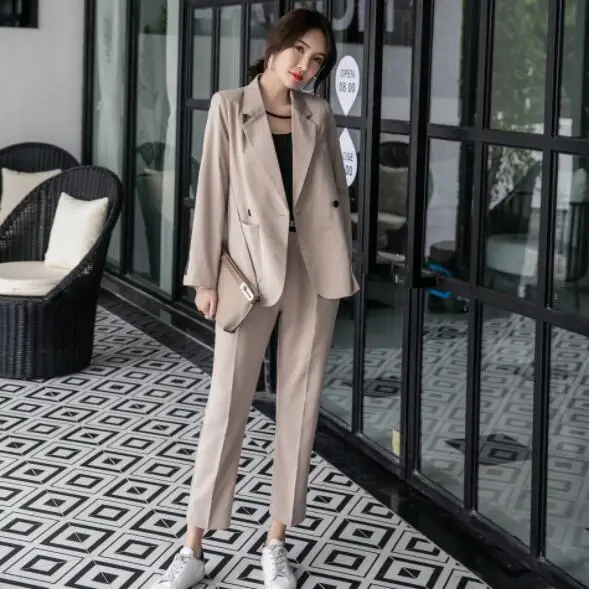 2019 новые женские костюмы с блейзером длинными рукавами двубортные Топы Брюки