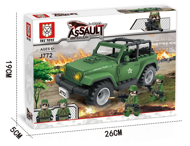 

militar Small particles assembled jeep vehicle off-road vehicle doll weapon building block children's toy J772 brick Christmas