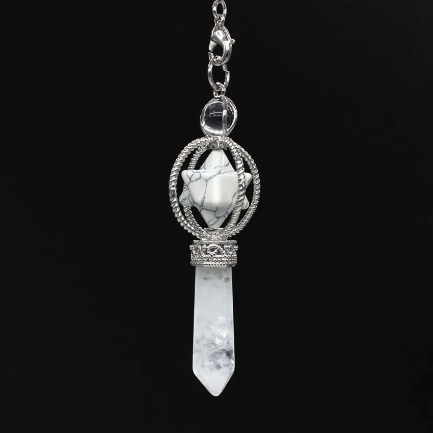 White Turquoise Крафт-бусы покрытый серебром натуральный Меркаба дюбсинг лечебный Кристал, кварц рейки Аметист лазурит тигровый глаз маятниковая подвеска - Окраска металла: White Turquoise