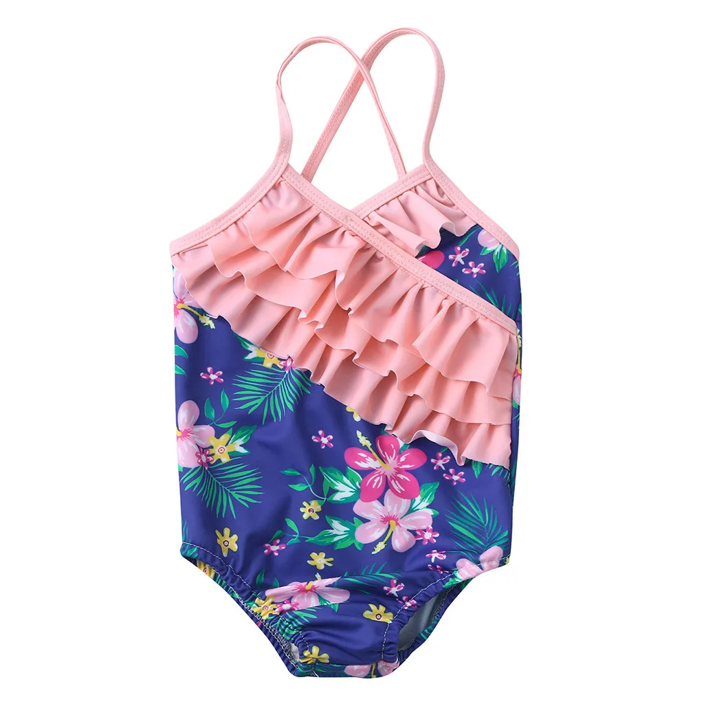 Купальник для маленьких девочек с оборками и цветочным принтом цельный
