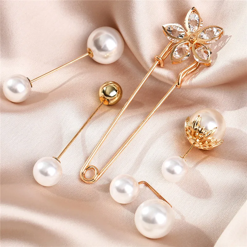 

7pcs 5pcs/set Pearls Brooch Tightening Waistband Pin Smaller Openning Bottom Brooches Rhinestone Metal DIY Finding Accessories